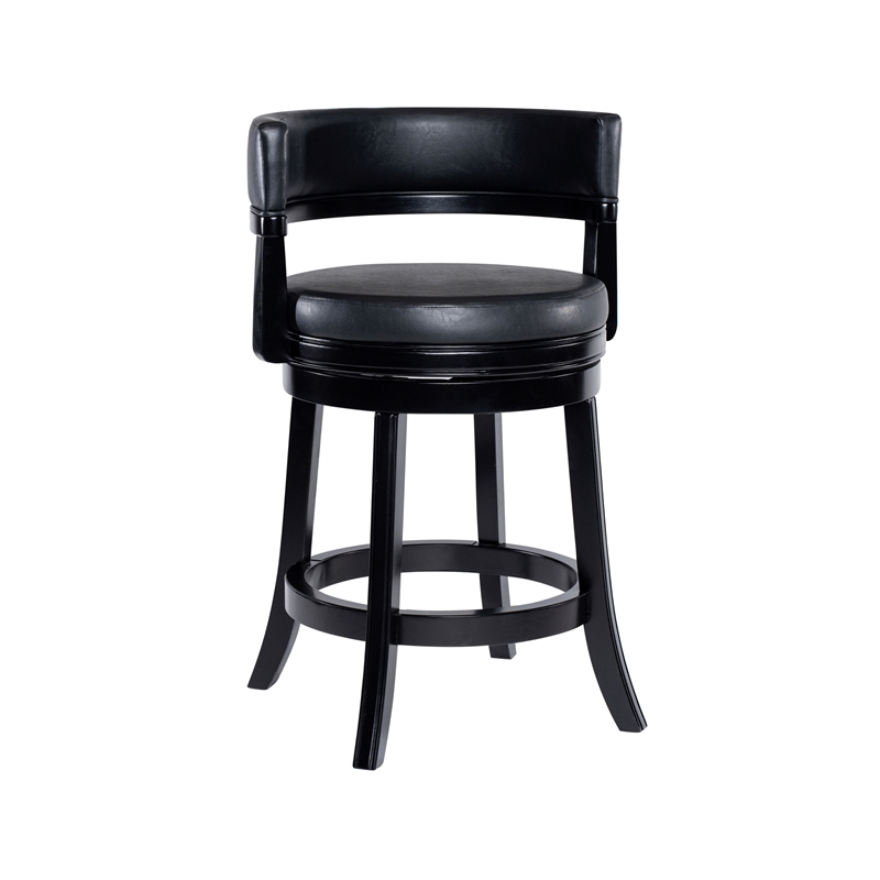 Pemberly Row Contemporary Rubberwood Swivel Counter Stool in Black