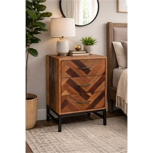 Pemberly Row Contemporary Oak Wood 3 Drawer Nightstand in Natural Oak