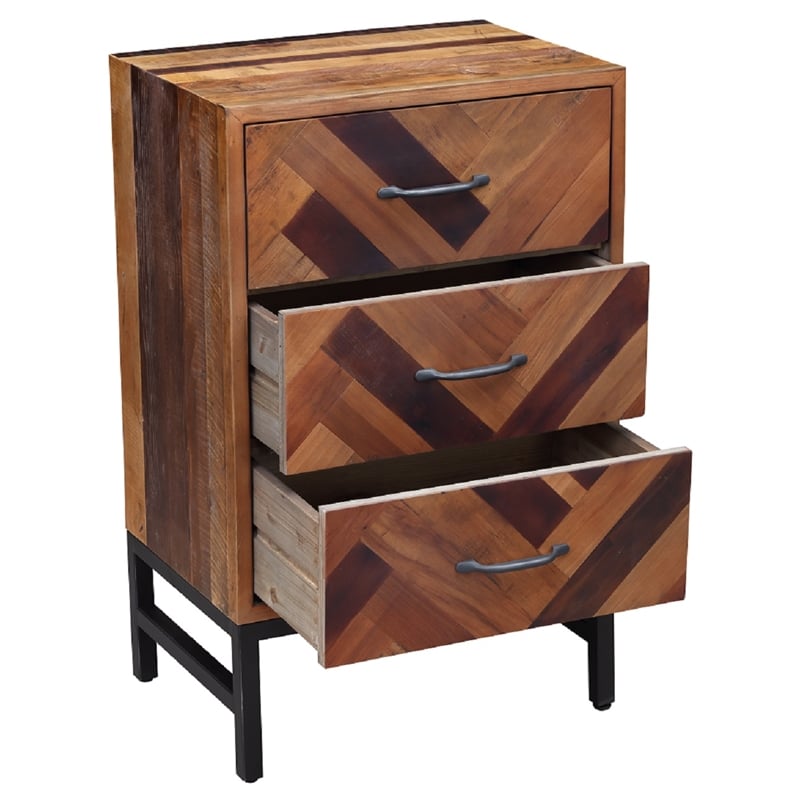 Pemberly Row Contemporary Oak Wood 3 Drawer Nightstand in Natural Oak
