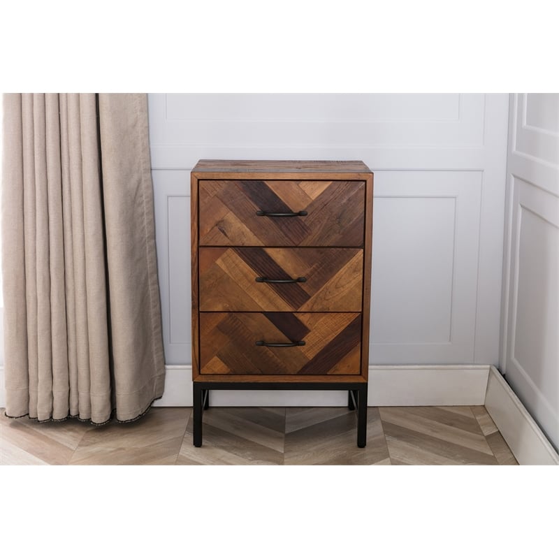 Pemberly Row Contemporary Oak Wood 3 Drawer Nightstand in Natural Oak