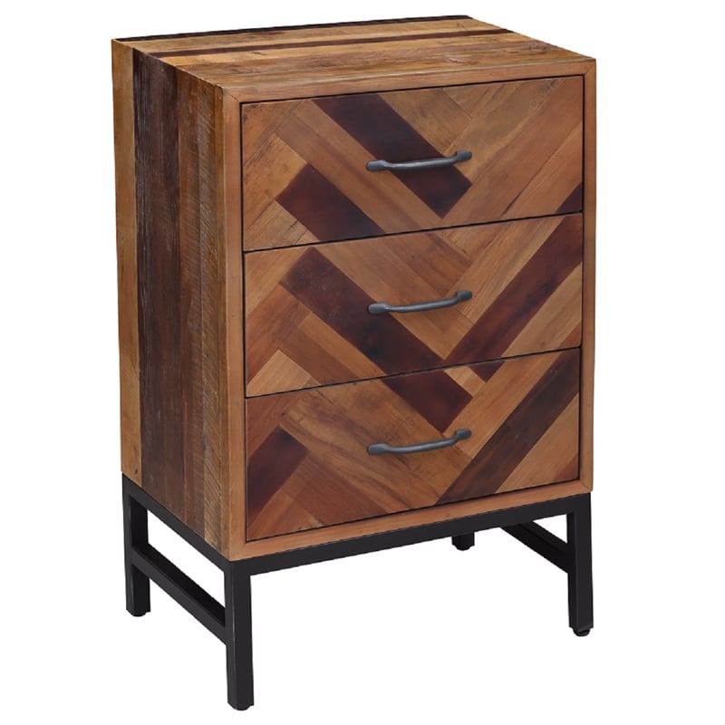 Pemberly Row Contemporary Oak Wood 3 Drawer Nightstand in Natural Oak