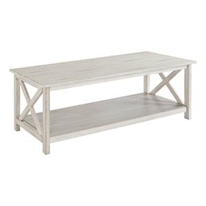 Pemberly Row MDF and Solid Wood Coffee Table with Shelf in Antique White