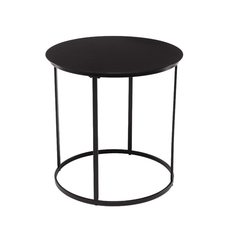 Pemberly Row Round Iron End Table with Stability Stretcher in Dark Brown