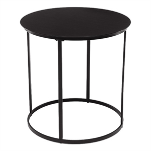 Pemberly Row Round Iron End Table with Stability Stretcher in Dark Brown