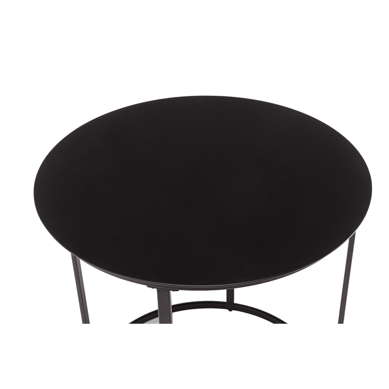 Pemberly Row Round Iron End Table with Stability Stretcher in Dark Brown