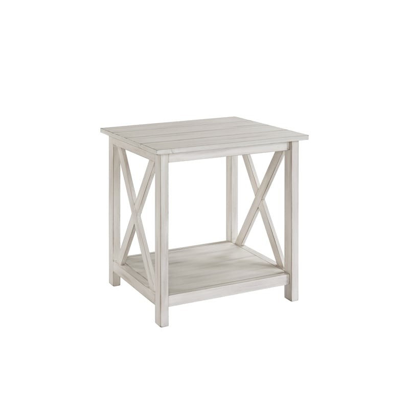 Pemberly Row MDF and Solid Wood End Table with Shelf in Antique White