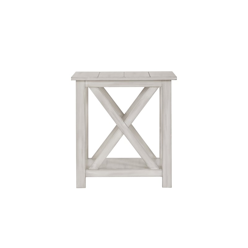 Pemberly Row MDF and Solid Wood End Table with Shelf in Antique White