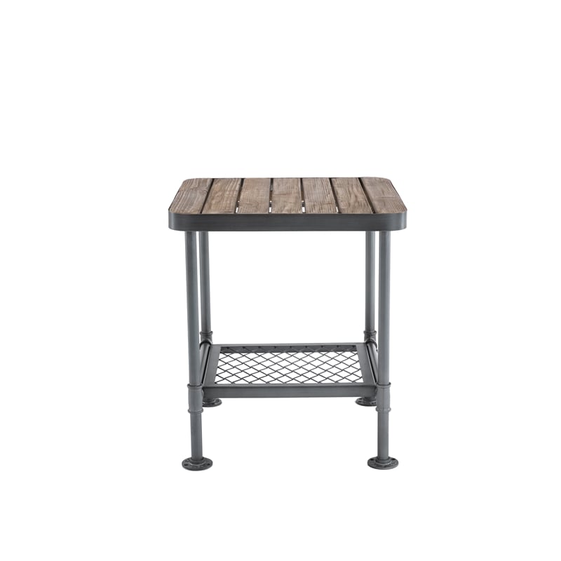 Pemberly Row Fir Wood and Metal End Table in Natural and Industrial Gray