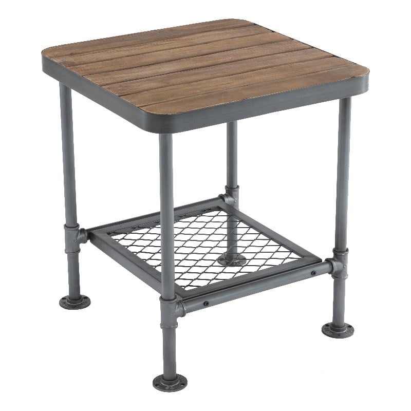 Pemberly Row Fir Wood and Metal End Table in Natural and Industrial Gray
