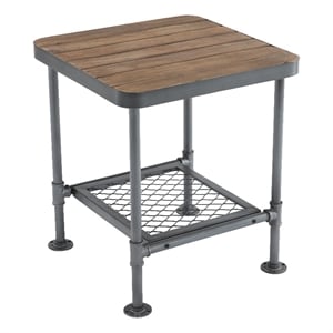 Pemberly Row Fir Wood and Metal End Table in Natural and Industrial Gray