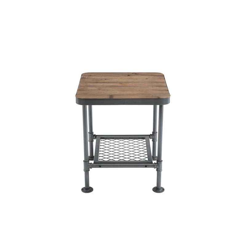 Pemberly Row Fir Wood and Metal End Table in Natural and Industrial Gray