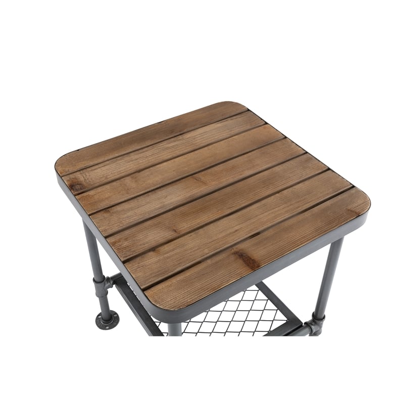 Pemberly Row Fir Wood and Metal End Table in Natural and Industrial Gray