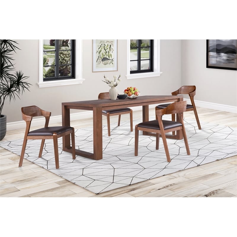 Pemberly Row Rubberwood 5 Piece Dining Set in Chestnut Wire Brush