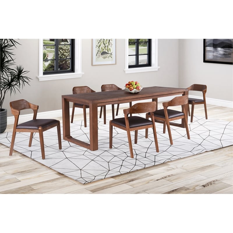 Pemberly Row Rubberwood 7 Piece Dining Set in Chestnut Wire Brush