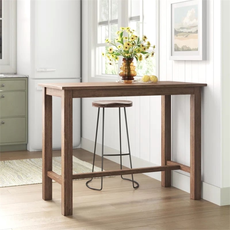 Pemberly Row Contemporary Acacia Wood Pub Table in Barnwood Wire Brush
