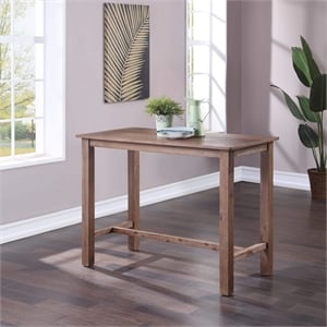 Pemberly Row Contemporary Acacia Wood Pub Table in Barnwood Wire Brush