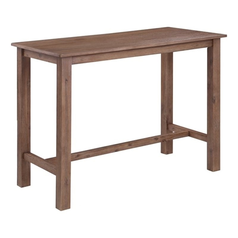 Pemberly Row Contemporary Acacia Wood Pub Table in Barnwood Wire Brush