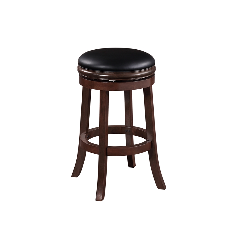 Pemberly Row Rubberwood Backless Swivel Bar Stool in Cappuccino