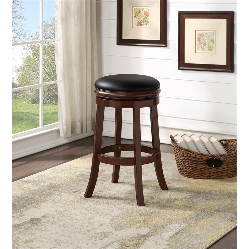 Pemberly Row Rubberwood Backless Swivel Bar Stool in Cappuccino