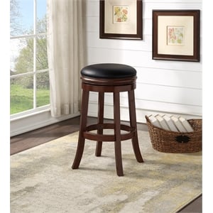 Pemberly Row Rubberwood Backless Swivel Bar Stool in Cappuccino
