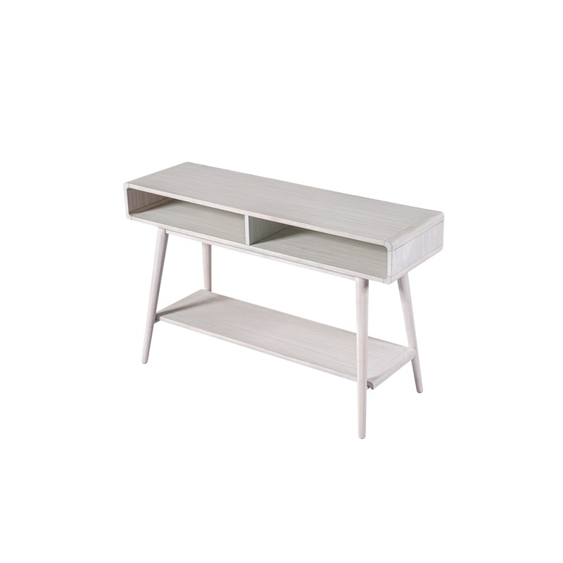 Pemberly Row Contemporary Zebrano Veneer Console Table in Whitewash