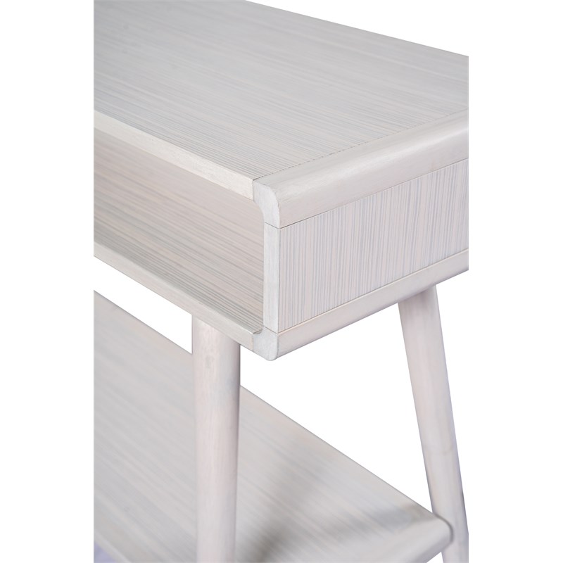 Pemberly Row Contemporary Zebrano Veneer Console Table in Whitewash