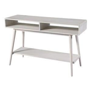 Pemberly Row Contemporary Zebrano Veneer Console Table in Whitewash