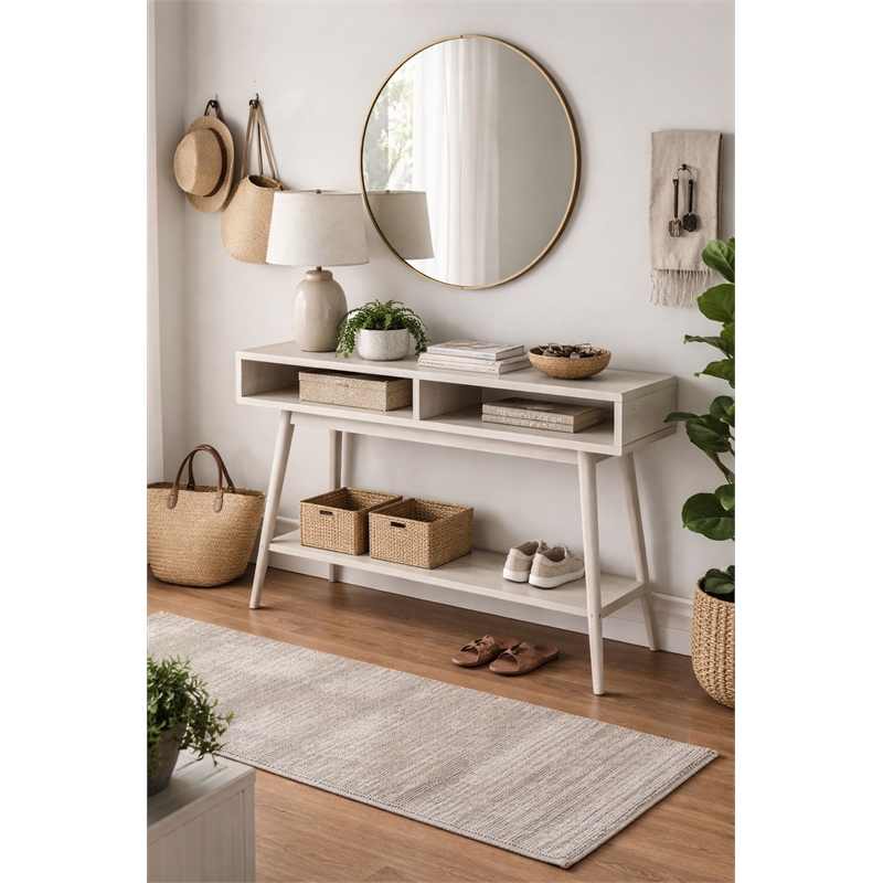 Pemberly Row Contemporary Zebrano Veneer Console Table in Whitewash