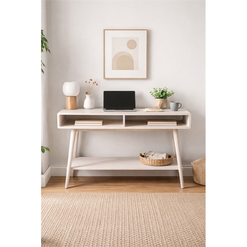Pemberly Row Contemporary Zebrano Veneer Console Table in Whitewash