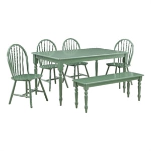 Pemberly Row 6 Piece Rubberwood Dining Set in Equestrian Green