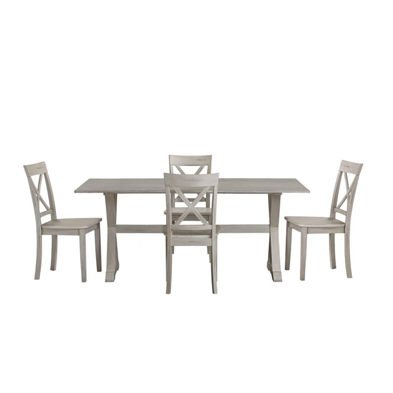 Pemberly Row 7pc Solid Wood Dining Set with X Back Chairs in Antique White