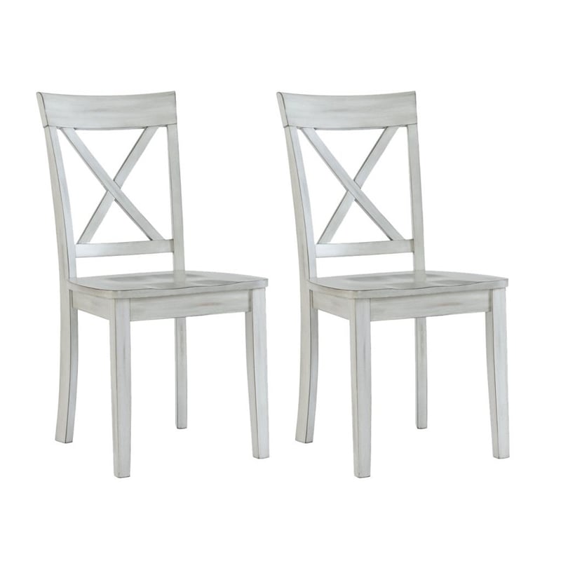 Pemberly Row 7pc Solid Wood Dining Set with X Back Chairs in Antique White