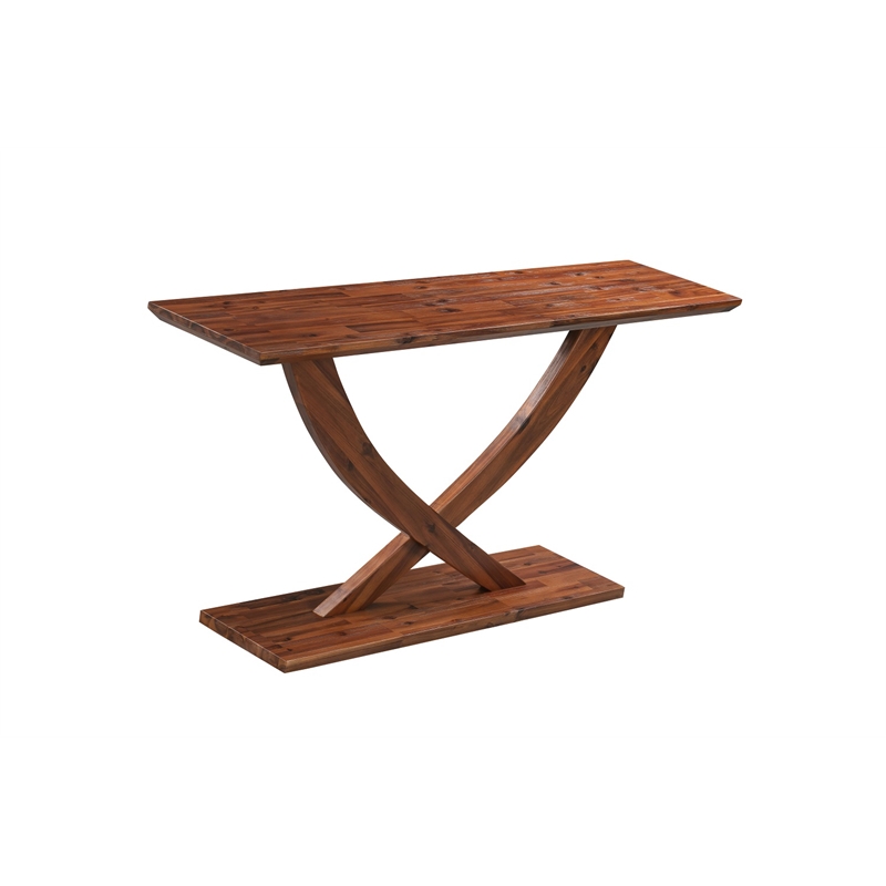 Pemberly Row Solid Acacia Wood Console Table in Chestnut Wire Brush
