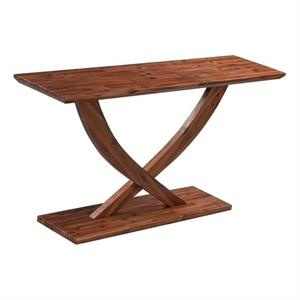 Pemberly Row Solid Acacia Wood Console Table in Chestnut Wire Brush
