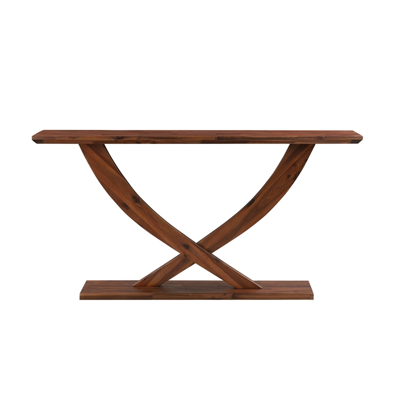 Pemberly Row Solid Acacia Wood Console Table in Chestnut Wire Brush