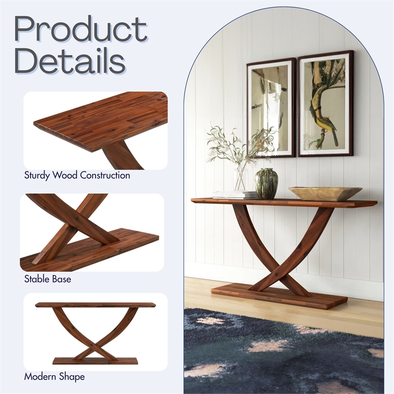 Pemberly Row Solid Acacia Wood Console Table in Chestnut Wire Brush