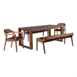 Pemberly Row 5 Piece Rubberwood Drop Leaf Dining Set in Chestnut Wire Brush