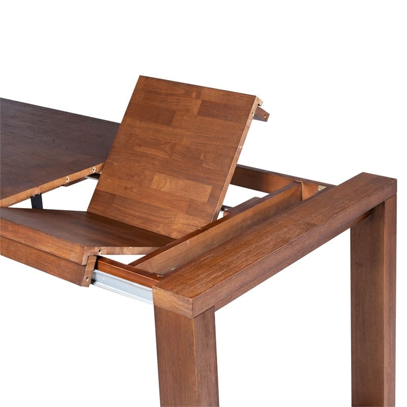 Pemberly Row 7 Piece Rubberwood Drop Leaf Dining Set in Chestnut Wire Brush