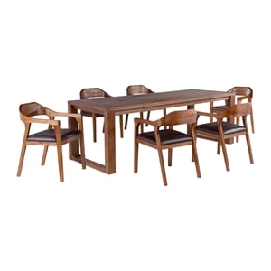 Pemberly Row 7 Piece Rubberwood Drop Leaf Dining Set in Chestnut Wire Brush