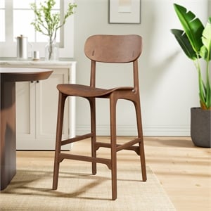 Pemberly Row Rubberwood Mid-Century Bar Height Stool in Brown Ale
