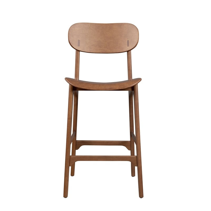 Pemberly Row Rubberwood Mid-Century Bar Height Stool in Brown Ale