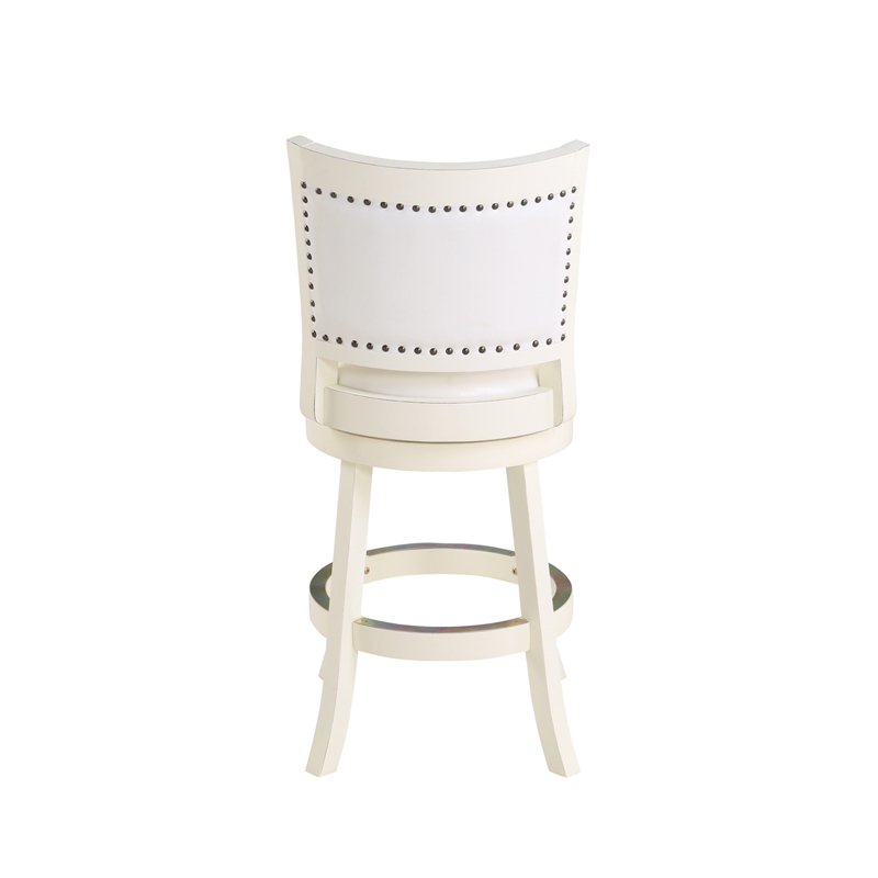 Pemberly Row Hardwood Swivel Counter Stool with Brass Nailheads in Buttermilk