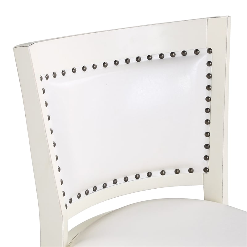 Pemberly Row Hardwood Swivel Counter Stool with Brass Nailheads in Buttermilk