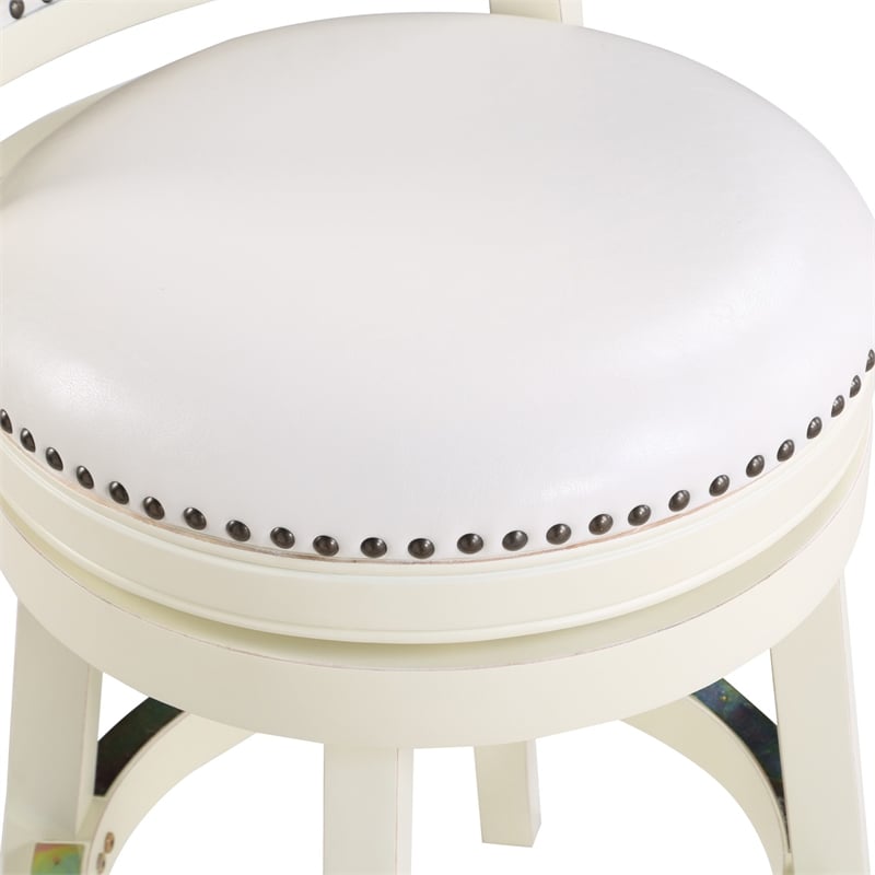 Pemberly Row Hardwood Swivel Counter Stool with Brass Nailheads in Buttermilk