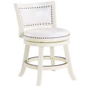 Pemberly Row Hardwood Swivel Counter Stool with Brass Nailheads in Buttermilk