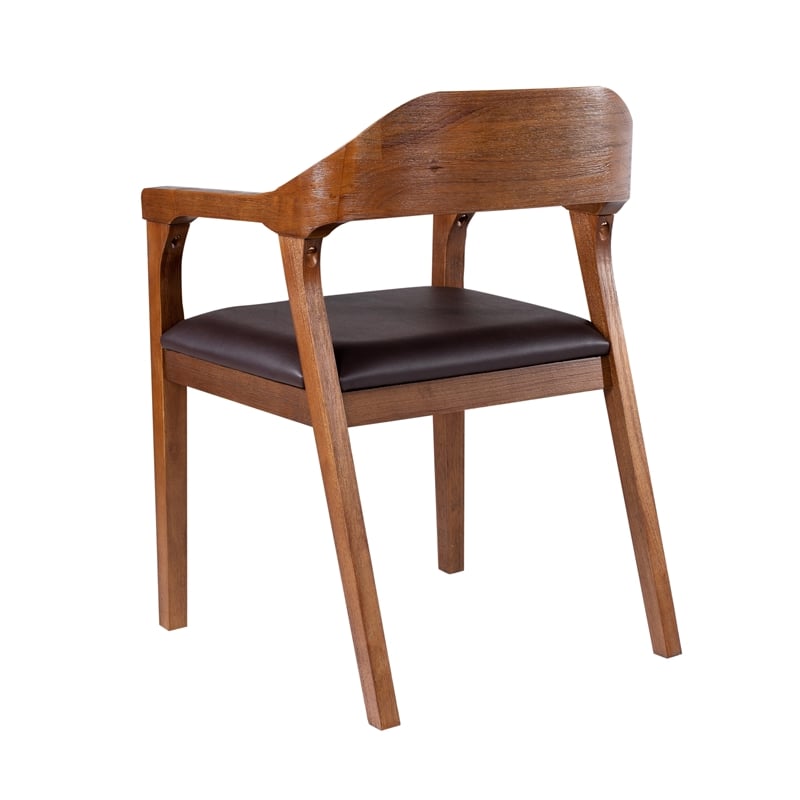 Pemberly Row Rubberwood Dining Armchairs Set of 2 in Chestnut Wire-Brush Finish