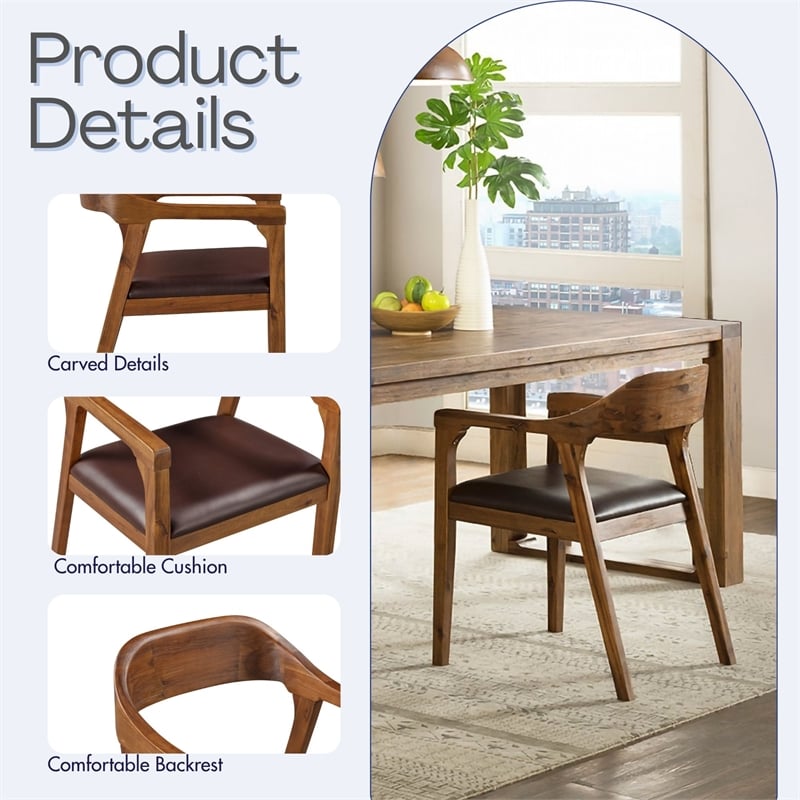 Pemberly Row Rubberwood Dining Armchairs Set of 2 in Chestnut Wire-Brush Finish