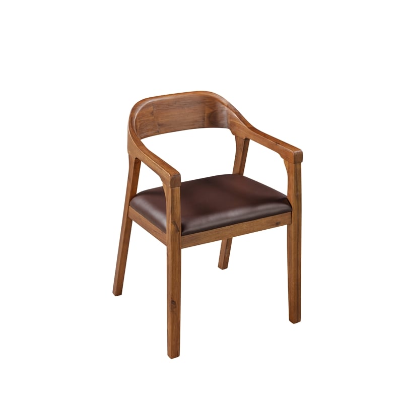 Pemberly Row Rubberwood Dining Armchairs Set of 2 in Chestnut Wire-Brush Finish