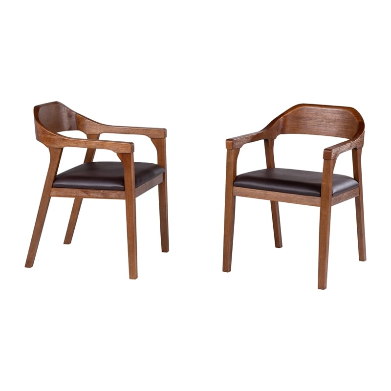 Pemberly Row Rubberwood Dining Armchairs Set of 2 in Chestnut Wire-Brush Finish
