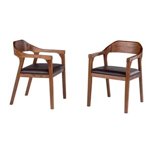 Pemberly Row Rubberwood Dining Armchairs Set of 2 in Chestnut Wire-Brush Finish